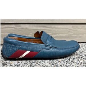 Bally Piotre 6236518 Men's Navy Bovine Grained Leather Penny Loafers Size 10.5